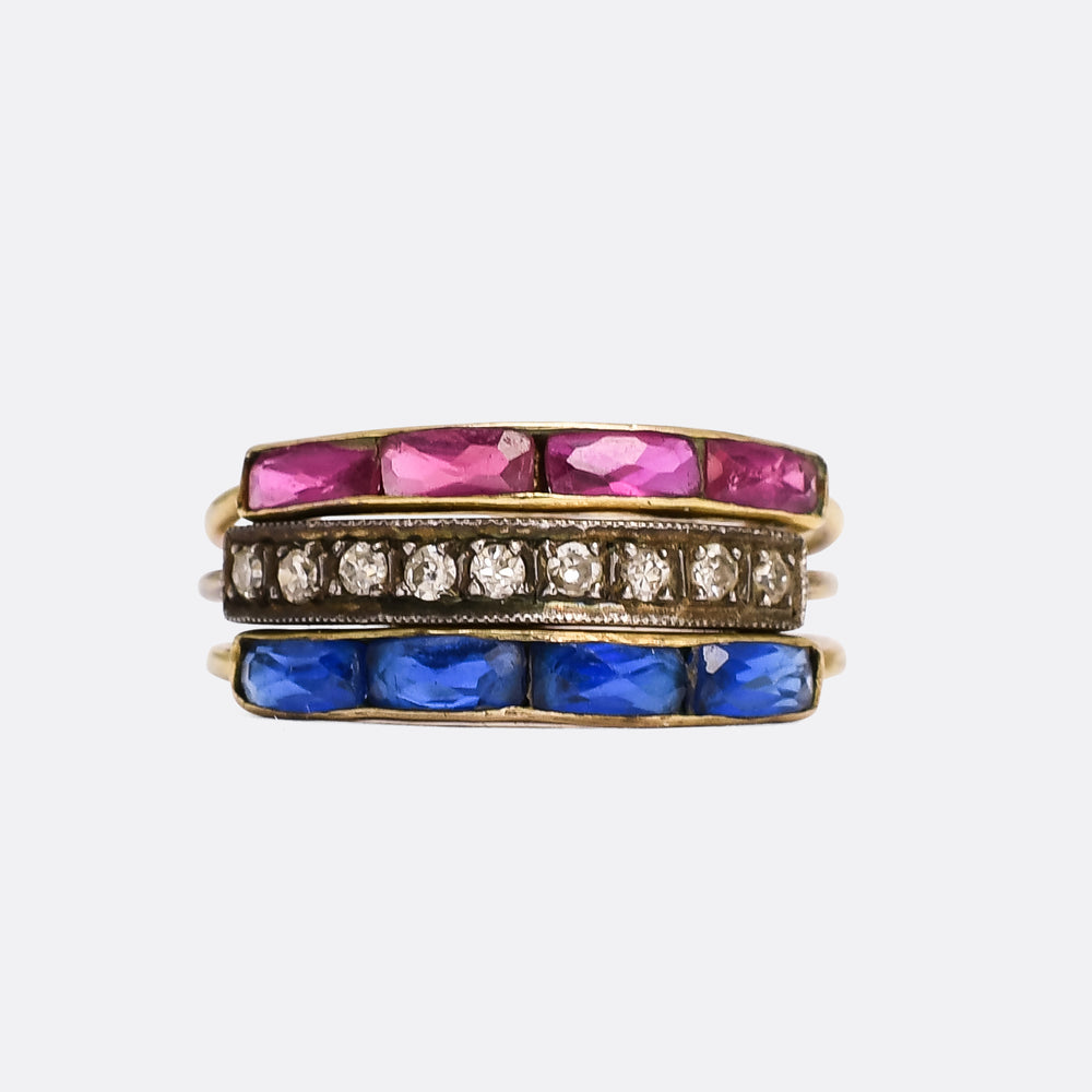 Edwardian Diamond, Sapphire & Ruby Harem Ring