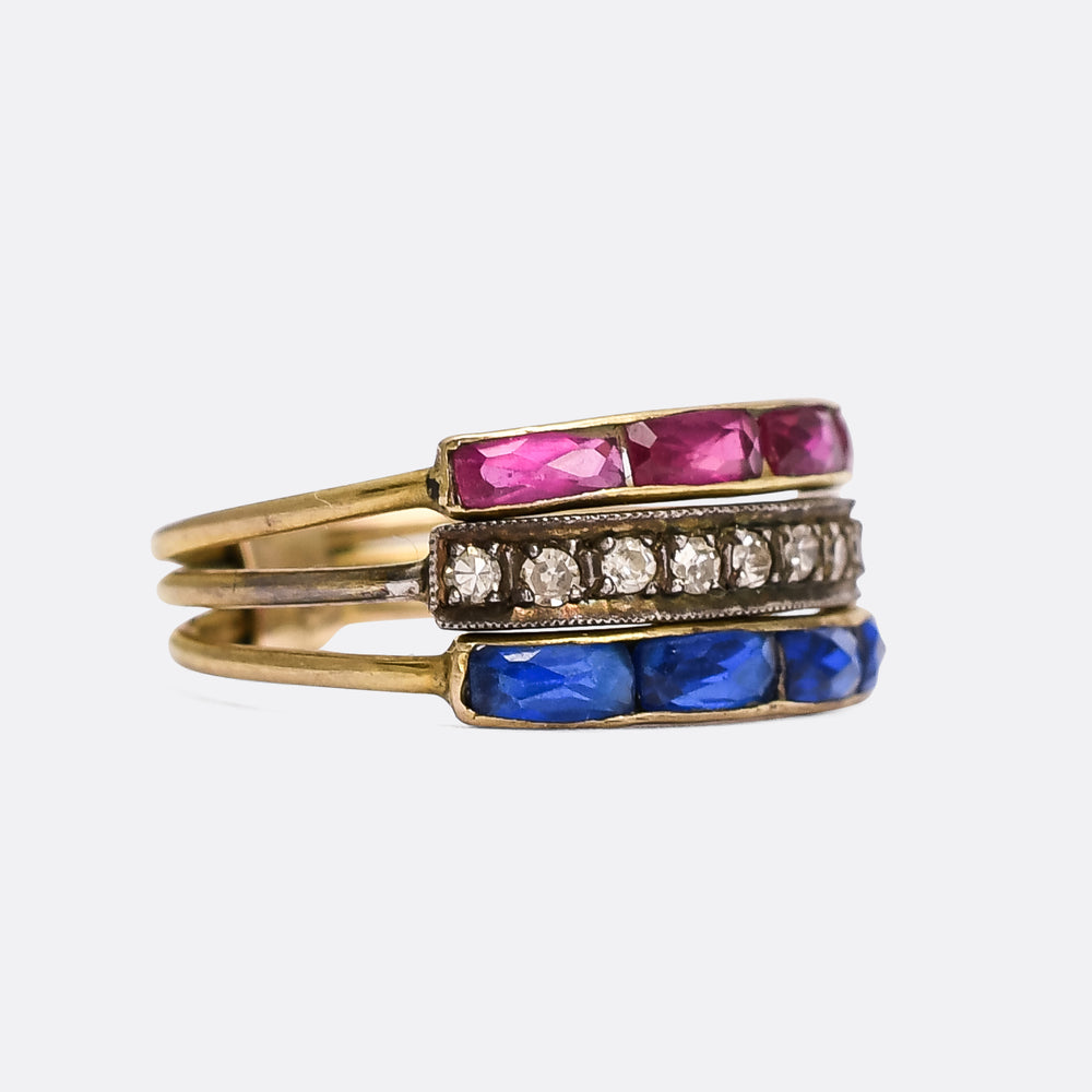 Edwardian Diamond, Sapphire & Ruby Harem Ring