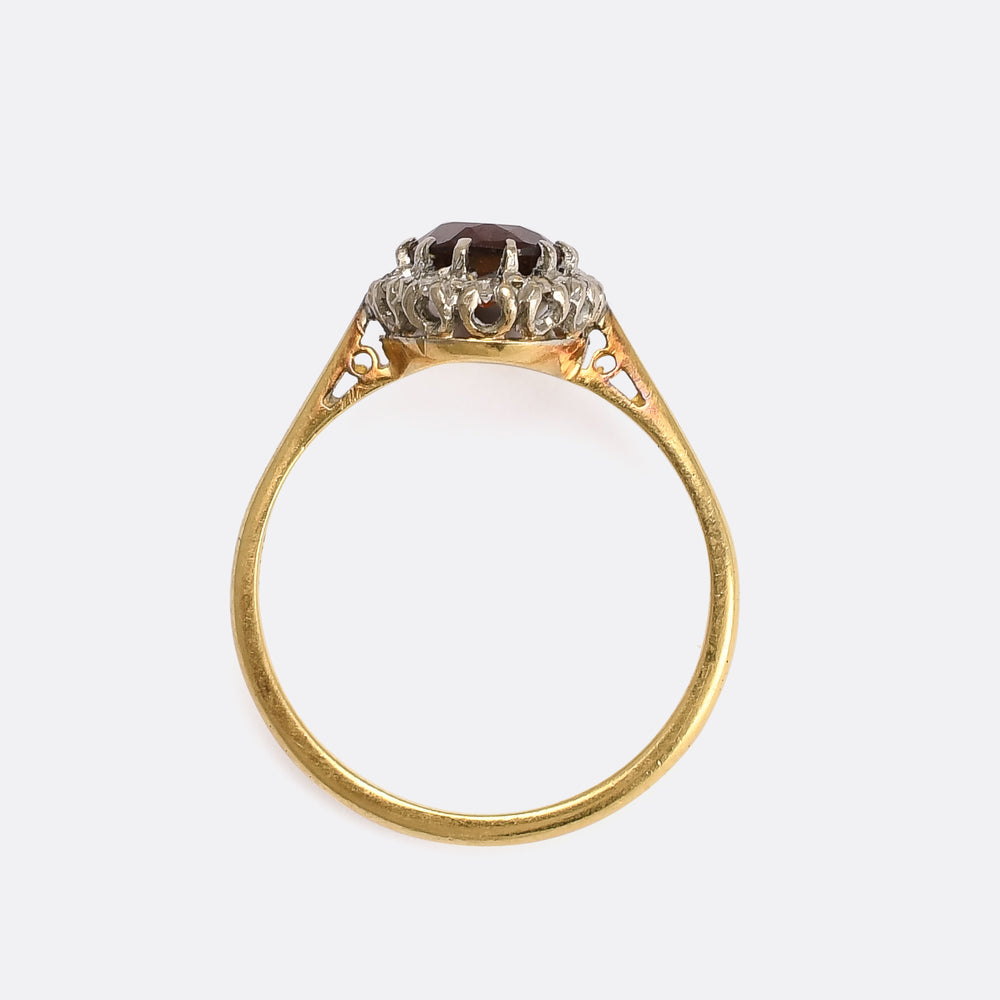 Edwardian Garnet & Diamond Oval Cluster Ring