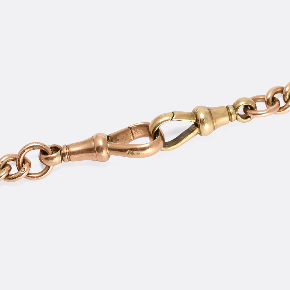 Edwardian Gold Double Albert Necklace With T-Bar and Shield