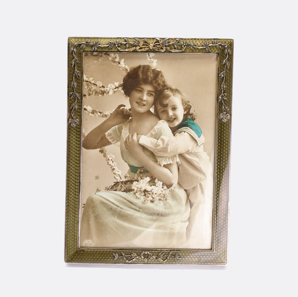 Edwardian Guilloché Enamel Silver Photo Frame