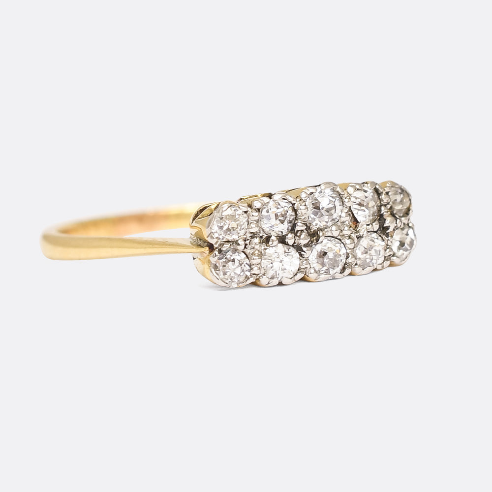 Edwardian Old Cut Diamond Double Row Ring