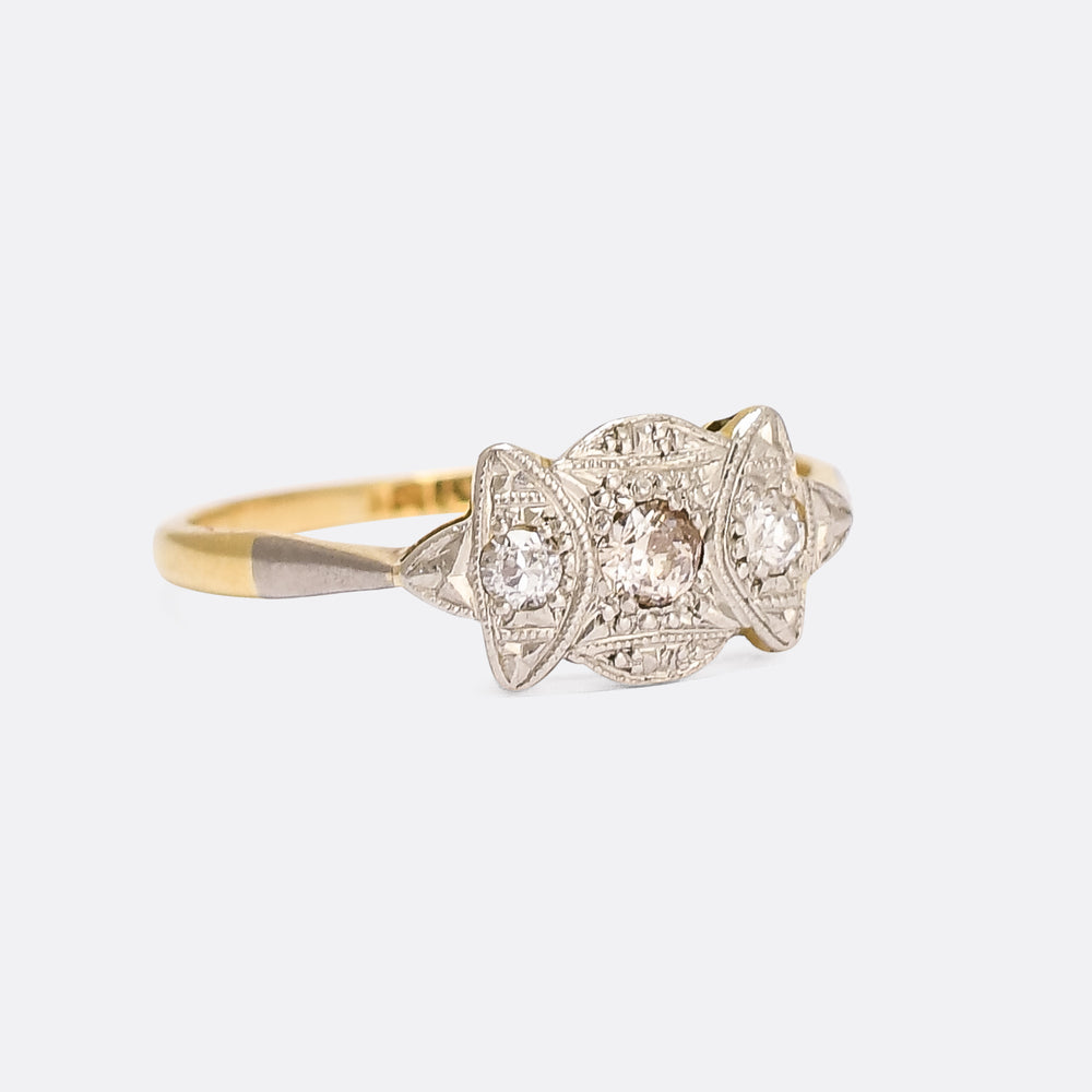 Edwardian Old Cut Diamond & Millegrain Cluster Ring