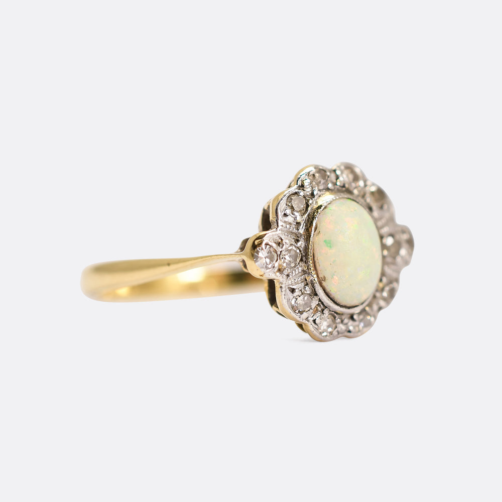 Edwardian Opal & Diamond Flower Cluster Ring