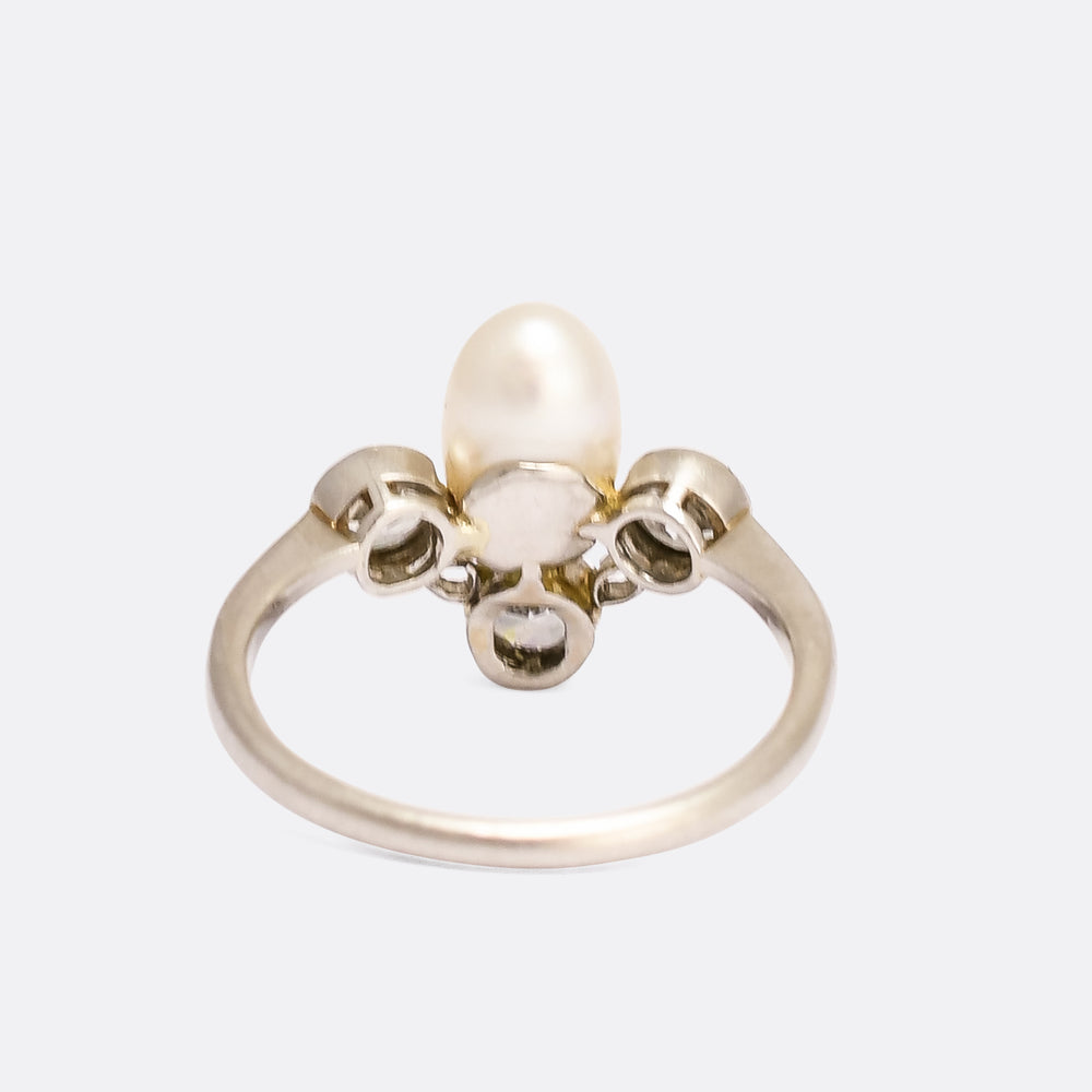 Edwardian Oval Pearl & Diamond Cocktail Ring