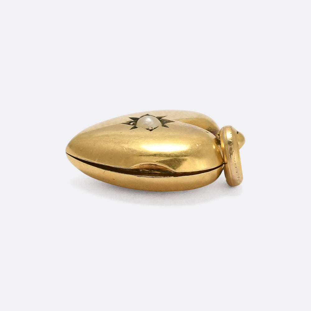 Edwardian Pearl Star Puffed Heart Locket