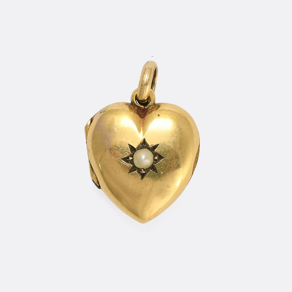 Edwardian Pearl Star Puffed Heart Locket
