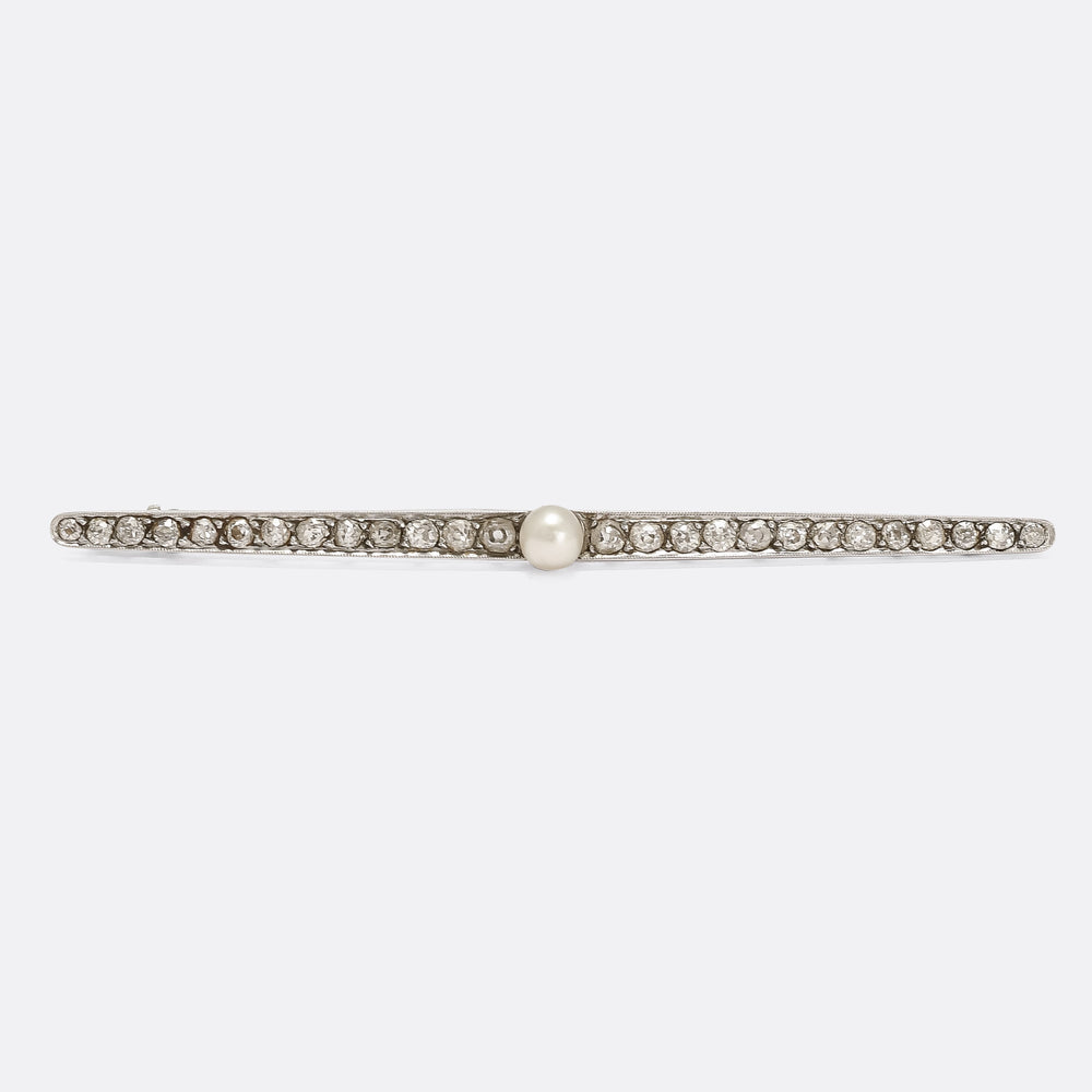 Edwardian Pearl & Diamond Bar Brooch