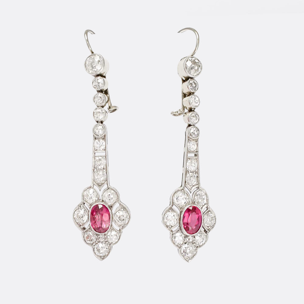 Edwardian Ruby & Diamond Millegrain Earrings