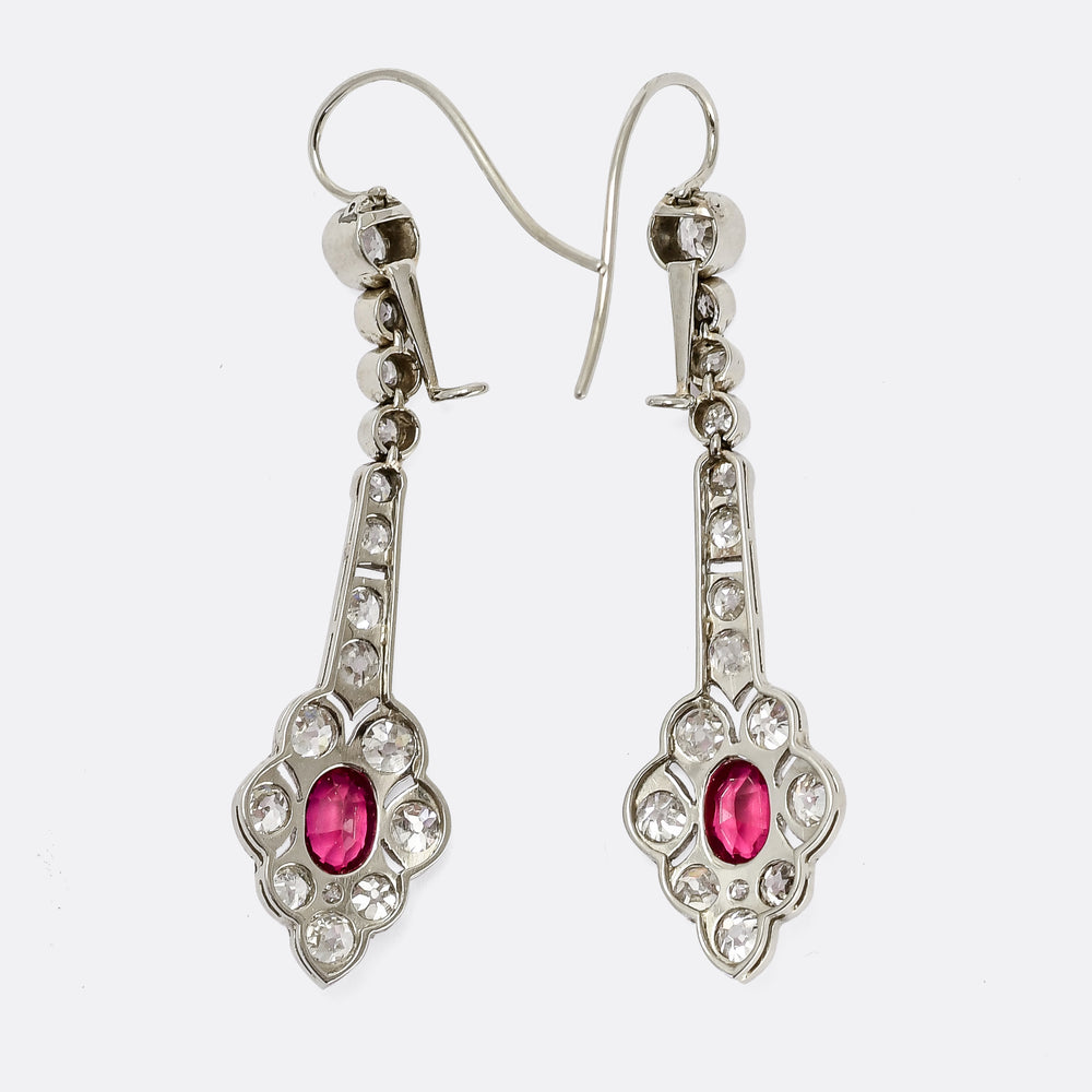 Edwardian Ruby & Diamond Millegrain Earrings
