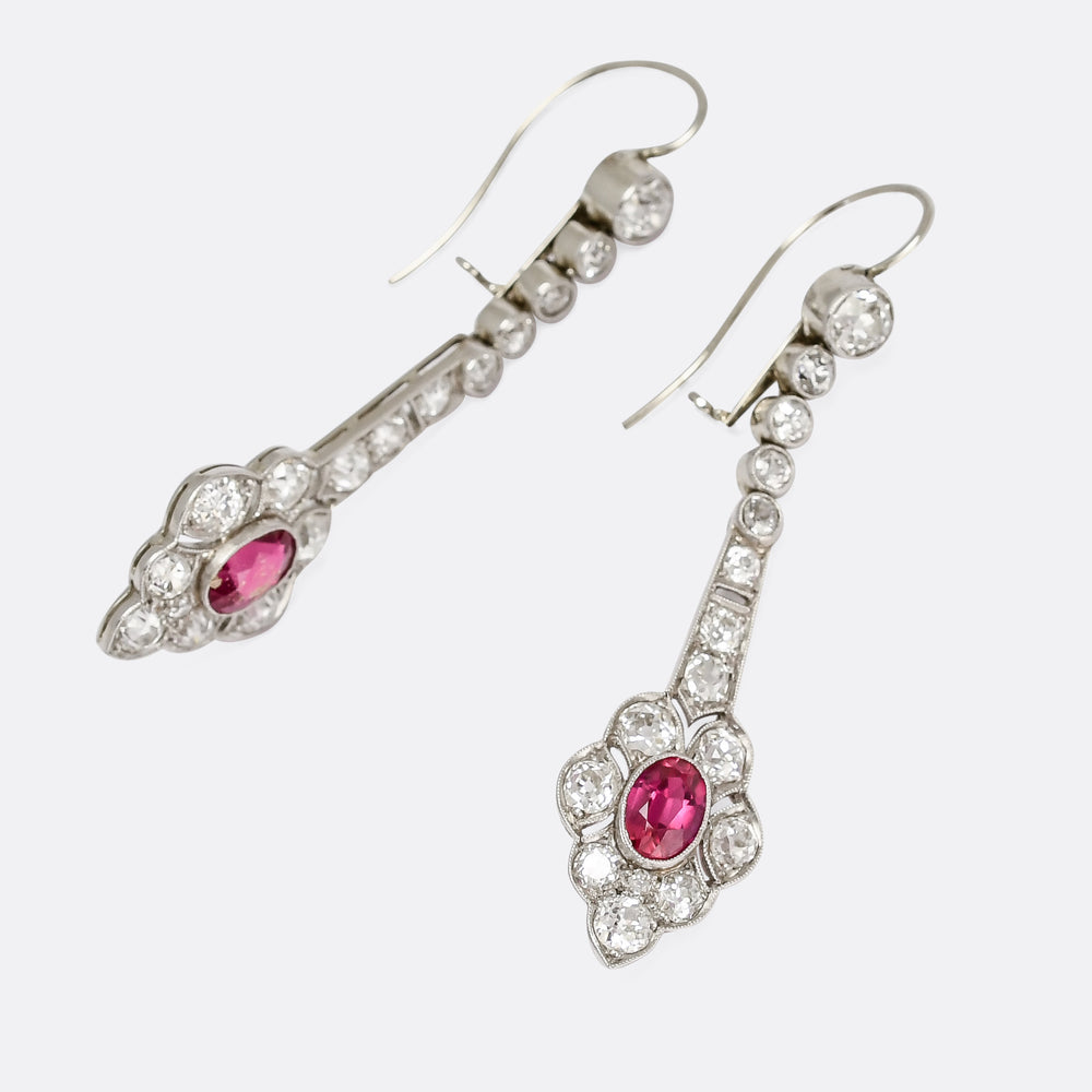 Edwardian Ruby & Diamond Millegrain Earrings
