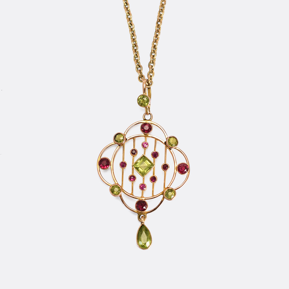Edwardian Ruby & Peridot Openwork Pendant