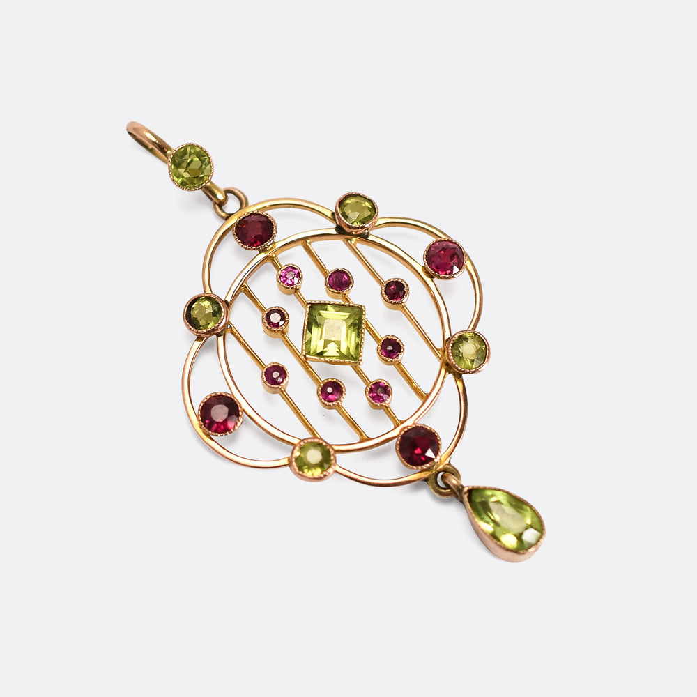 Edwardian Ruby & Peridot Openwork Pendant