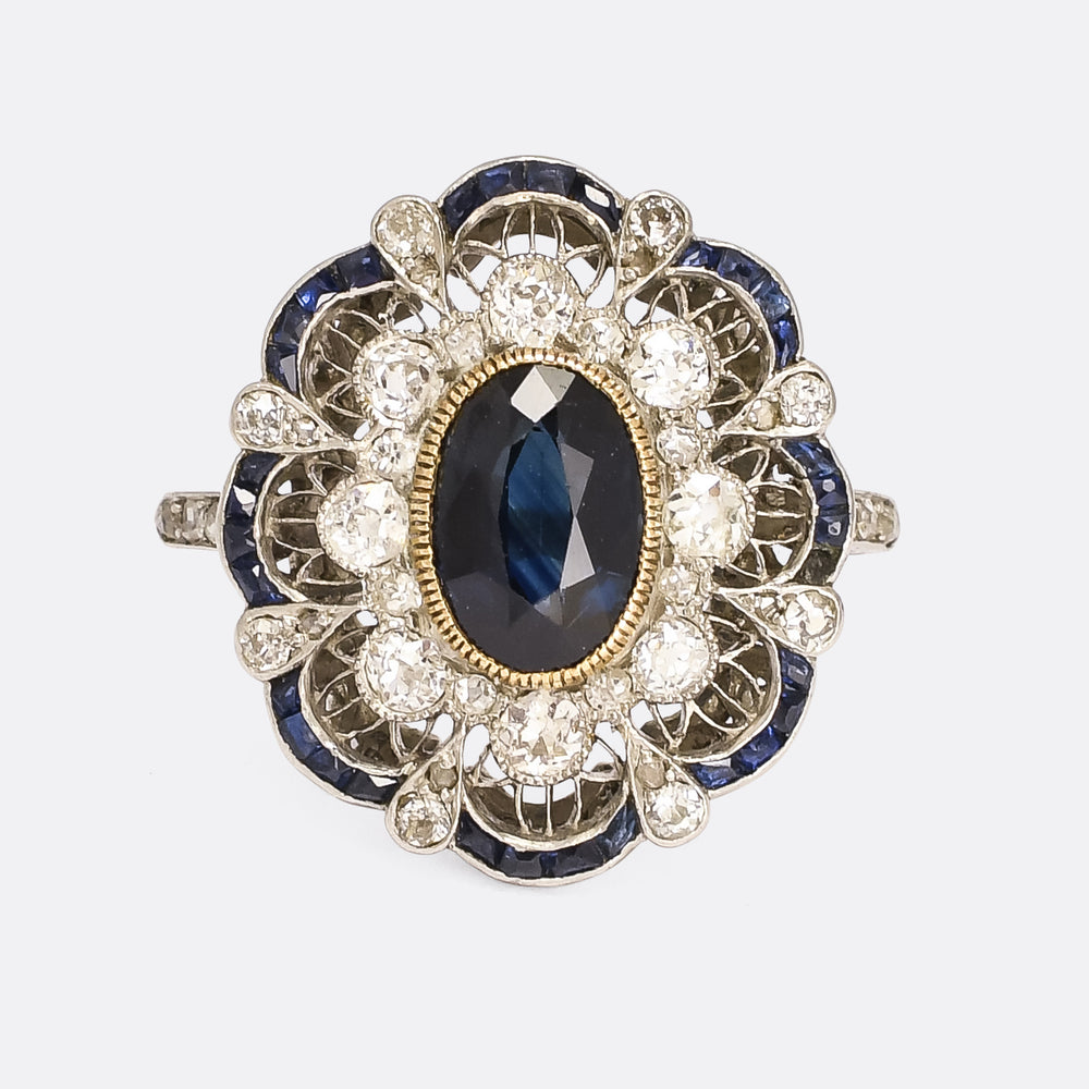 Edwardian Sapphire & Diamond Openwork Cocktail Ring