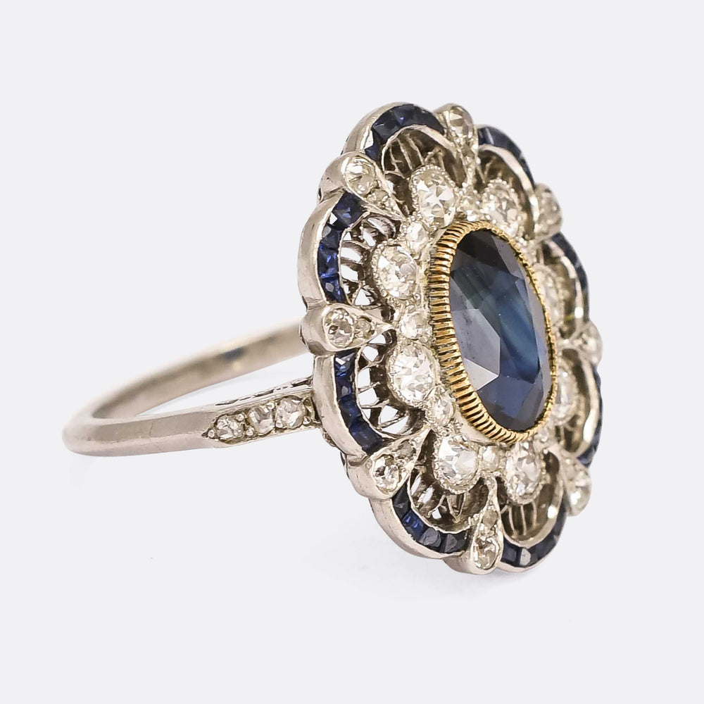 Edwardian Sapphire & Diamond Openwork Cocktail Ring
