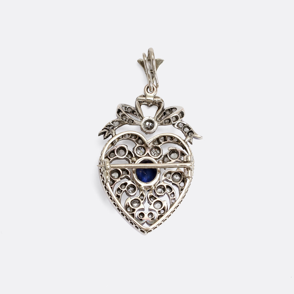 Edwardian Sapphire & Diamond Openwork Heart Pendant