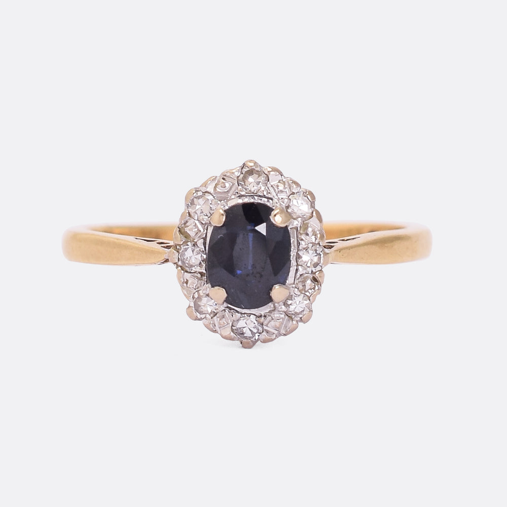 Edwardian Sapphire & Diamond Oval Cluster Ring