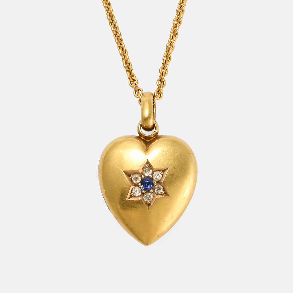 Edwardian Sapphire & Diamond Puffed Heart Locket