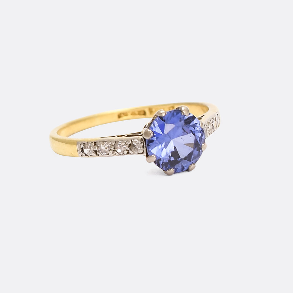 Edwardian Sapphire & Diamond Solitaire Ring