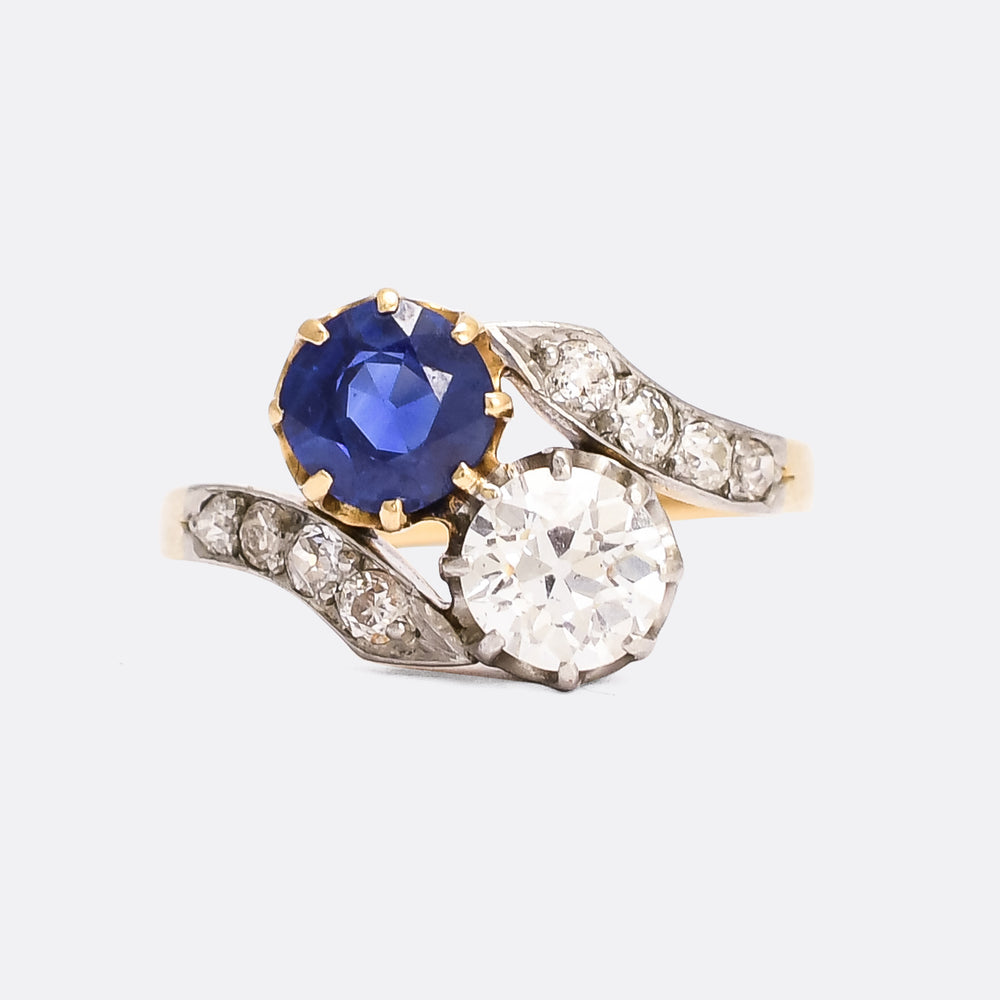 Edwardian Sapphire & Diamond Toi Et Moi Engagement Ring