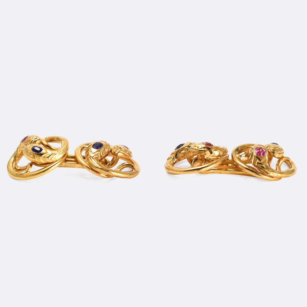 Edwardian Sapphire & Ruby Double Snake Cufflinks