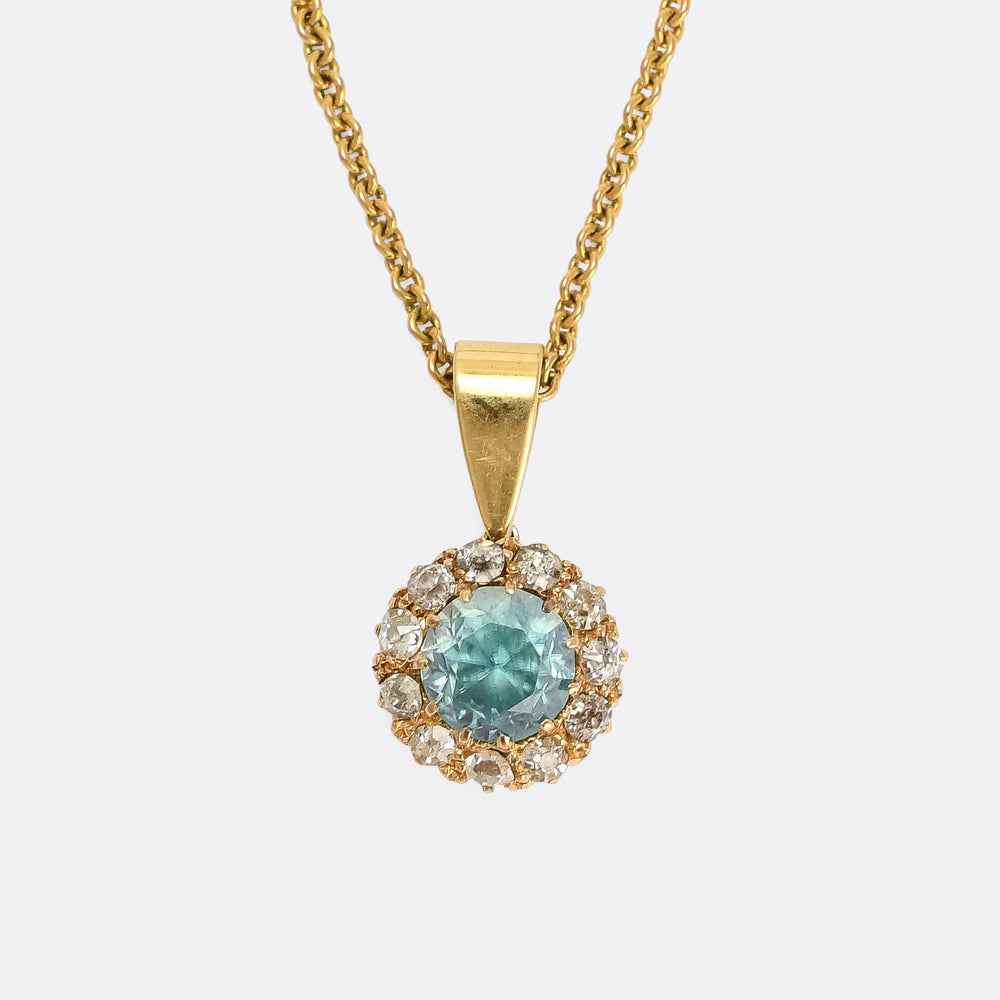 Edwardian Zircon & Diamond Cluster Pendant
