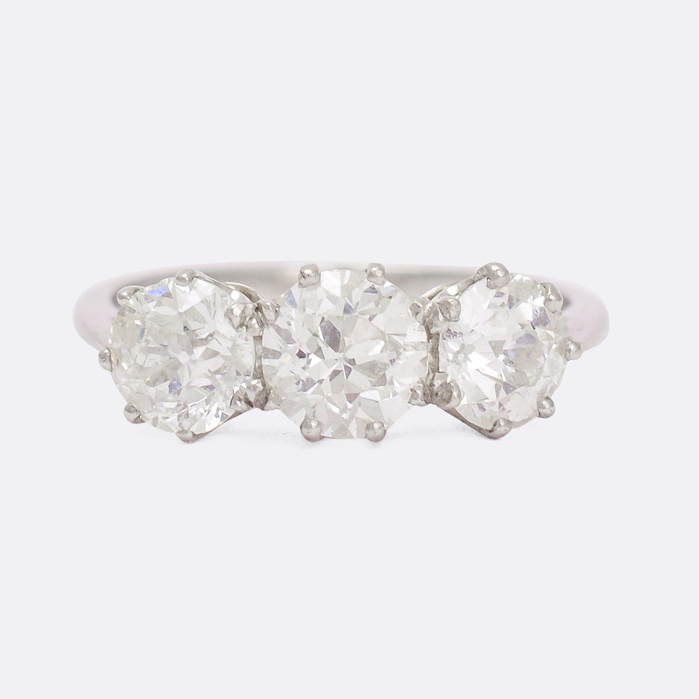 Edwardian 2.85ct Old Euro Diamond Three-Stone Ring