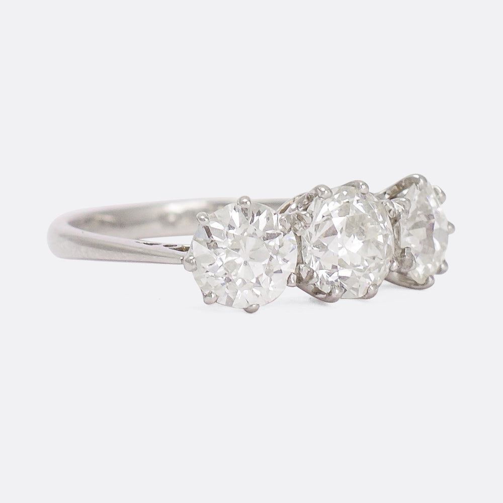 Edwardian 2.85ct Old Euro Diamond Three-Stone Ring