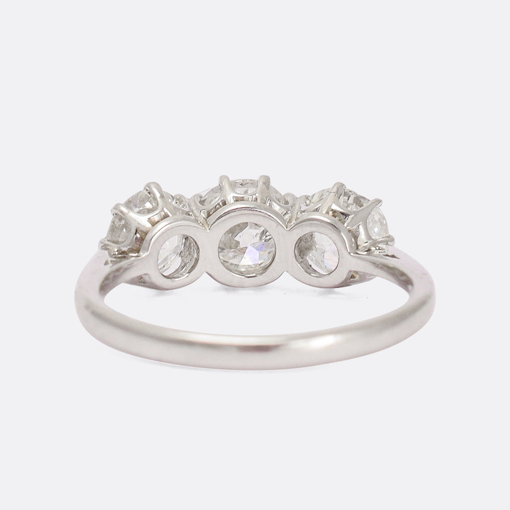Edwardian 2.85ct Old Euro Diamond Three-Stone Ring