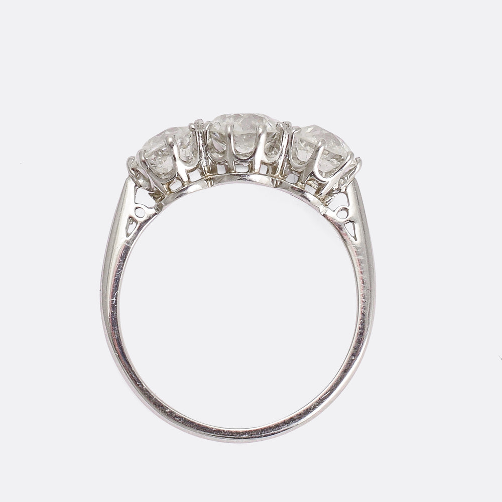 Edwardian 2.85ct Old Euro Diamond Three-Stone Ring