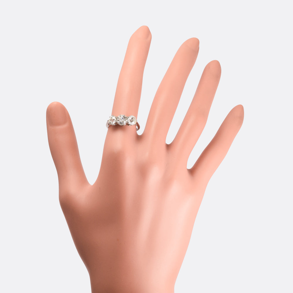 Edwardian 2.85ct Old Euro Diamond Three-Stone Ring