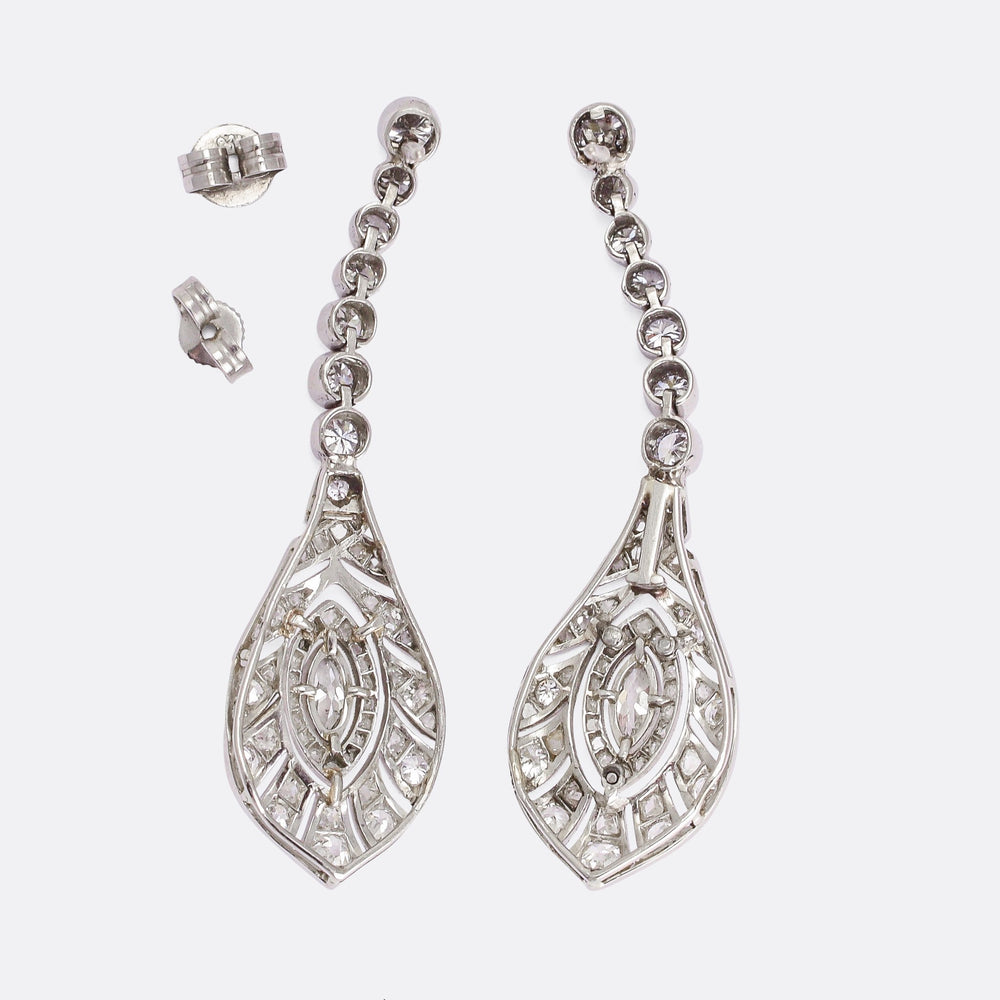 Edwardian Peacock Feathers Diamond Drop Earrings