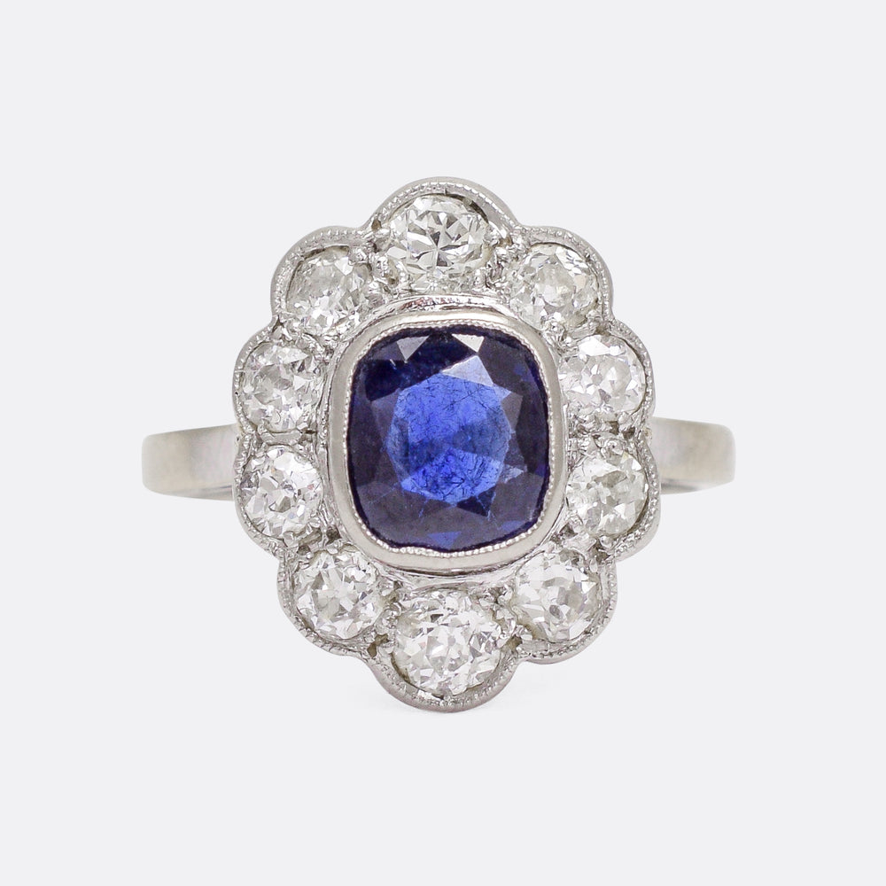 Edwardian Sapphire & Diamond Flower Engagement Ring