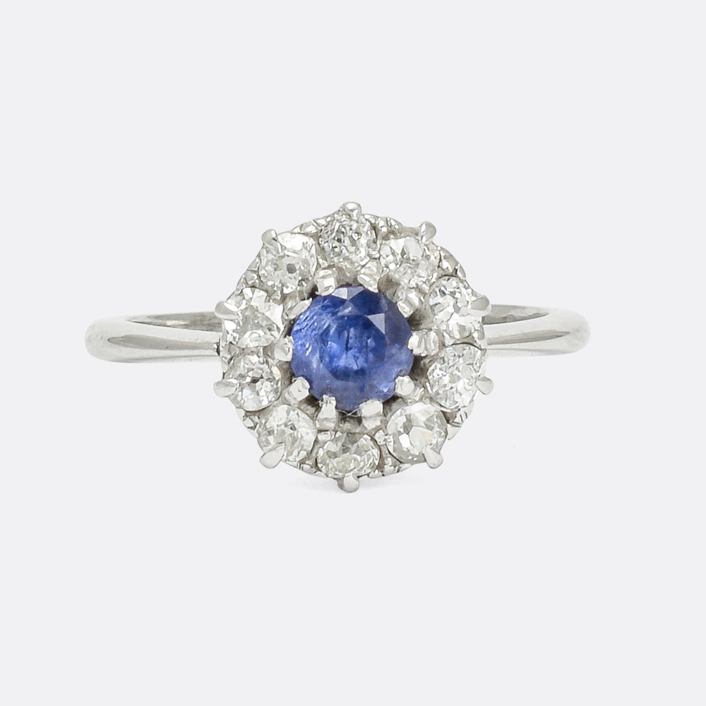 Edwardian Sapphire & Diamond Round Cluster Ring