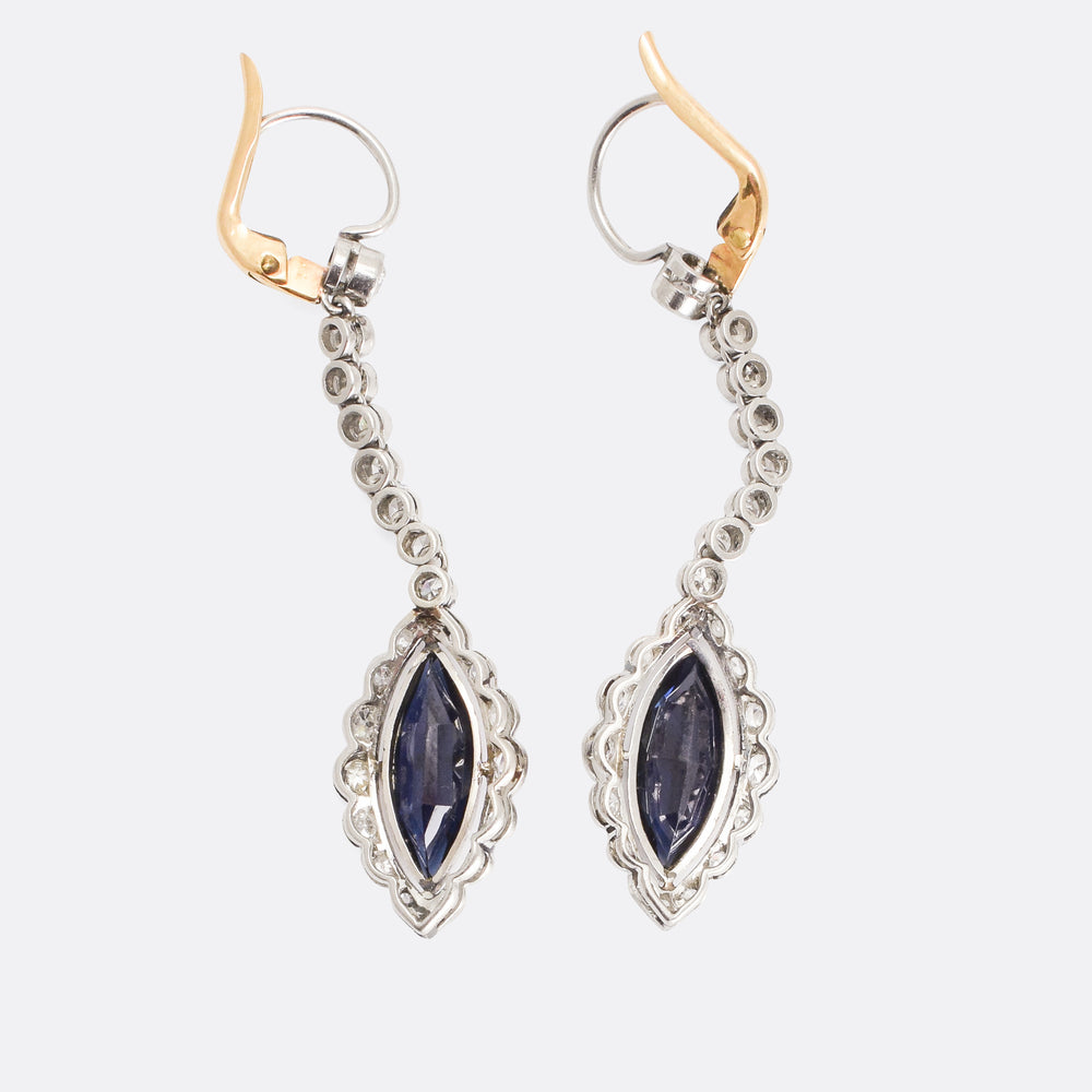 Edwardian Sapphire & Diamond Snake Earrings