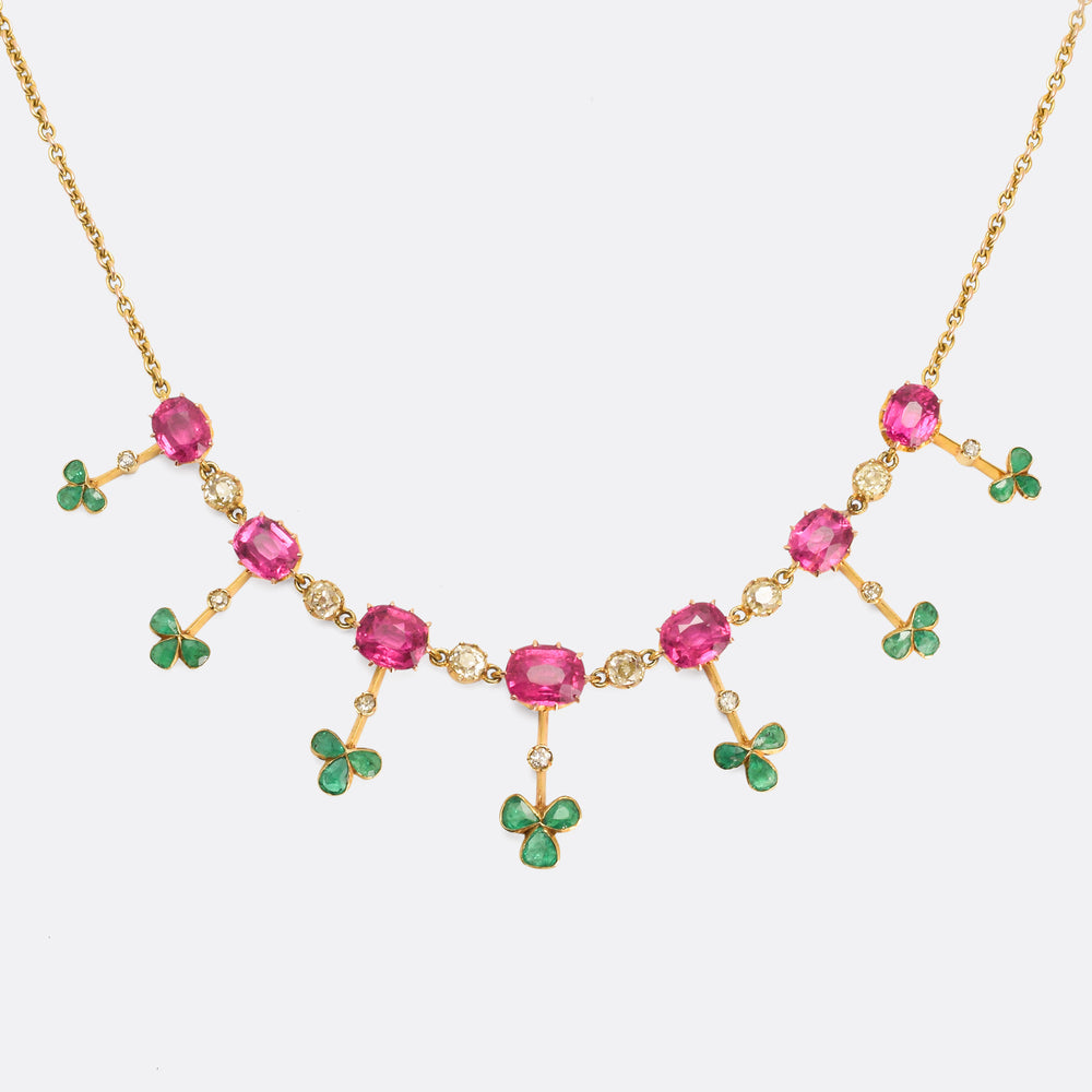Edwardian Tourmaline, Emerald & Diamond Fringe Necklace