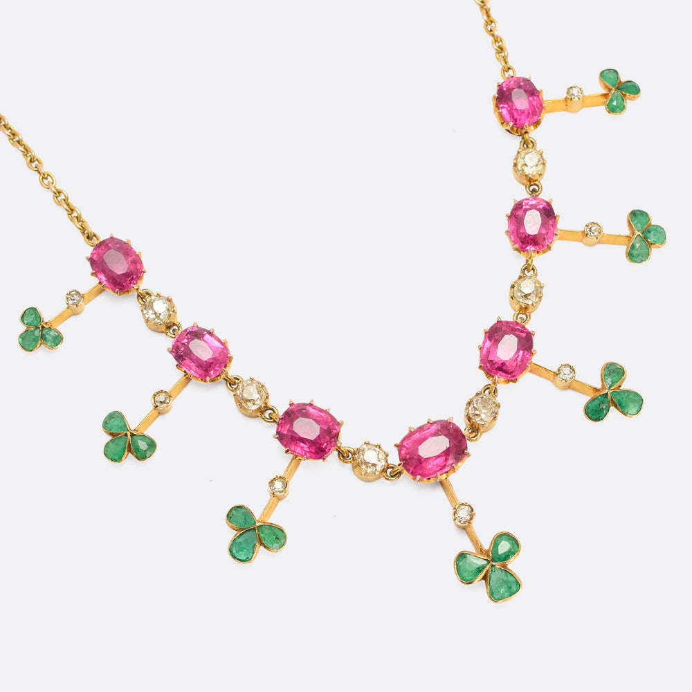 Edwardian Tourmaline, Emerald & Diamond Fringe Necklace