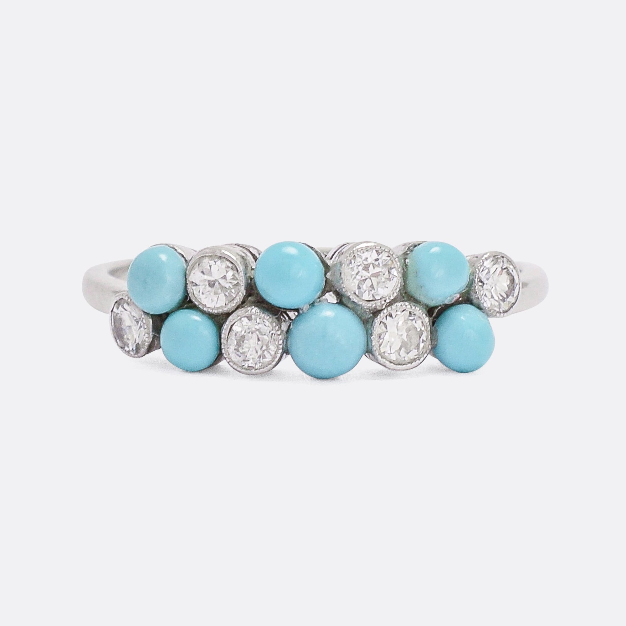 Edwardian Turquoise & Diamond Double Row Ring – Butter Lane Antiques