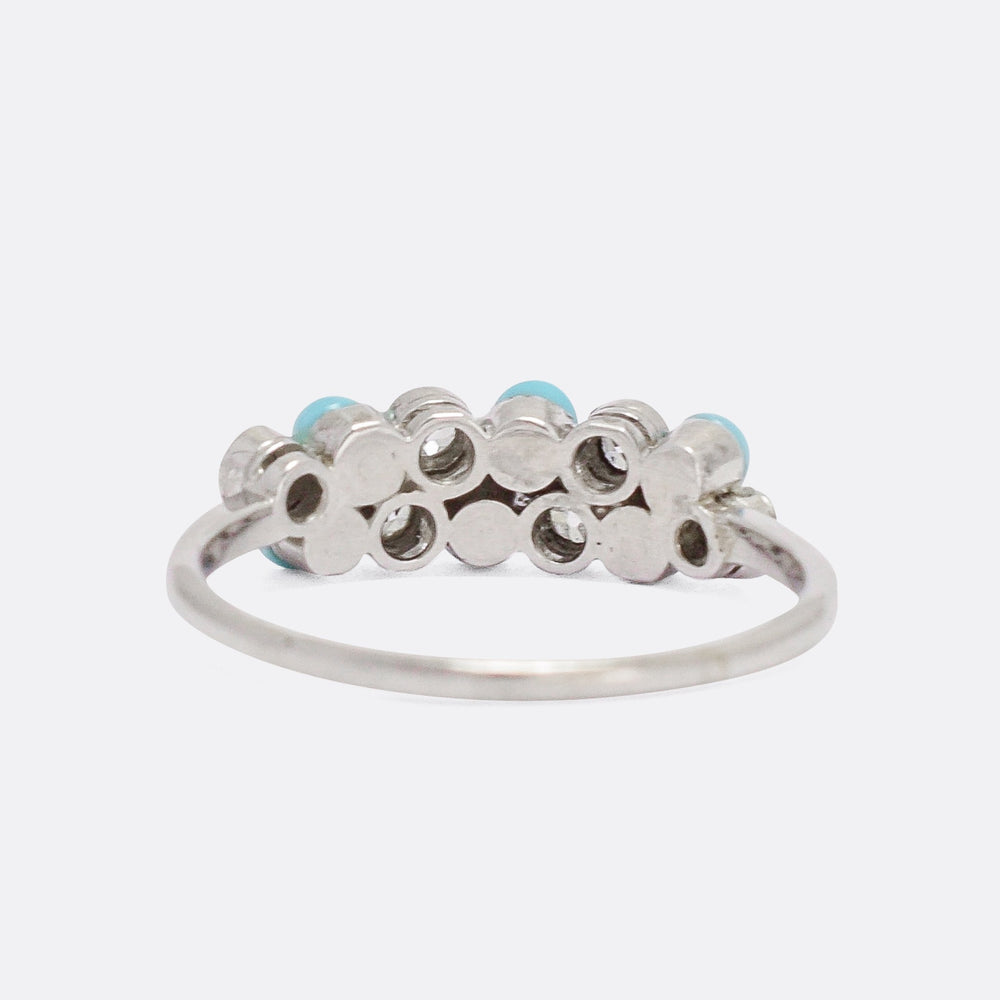 Edwardian Turquoise & Diamond Double Row Ring