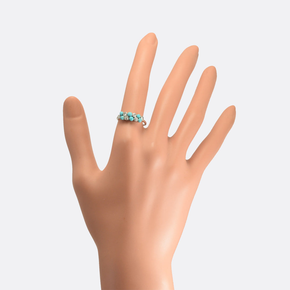 Edwardian Turquoise & Diamond Double Row Ring