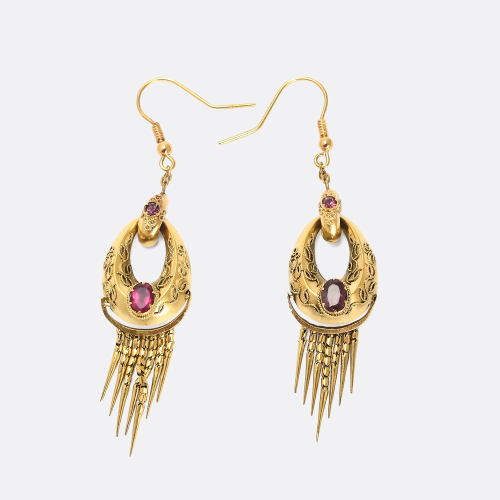 Etruscan Revival Almandine Garnet Hoop Earrings