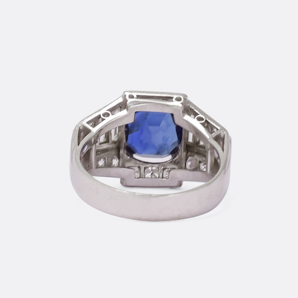 French Art Deco Sapphire & Diamond Cocktail Ring
