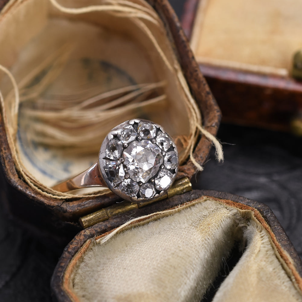 Georgian 0.74ct Old Cut Diamond Round Cluster Ring