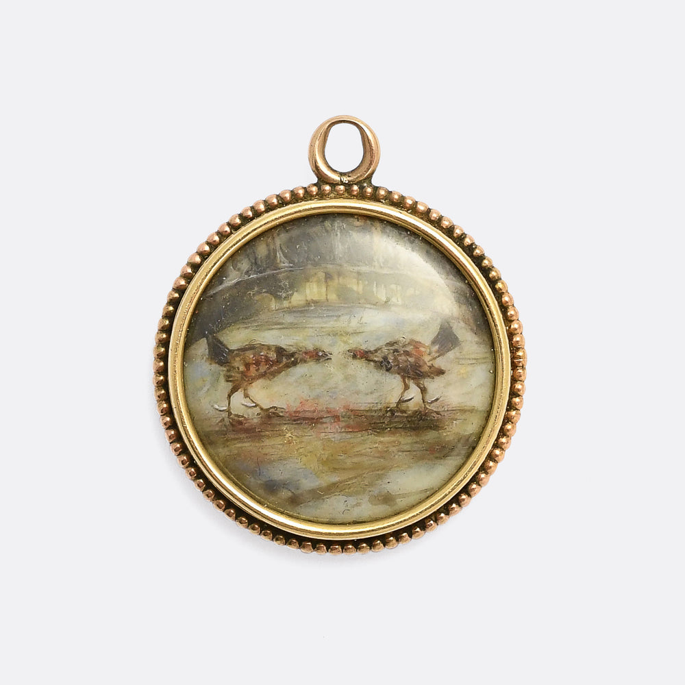 Georgian Cockfight Miniature Painting Pendant