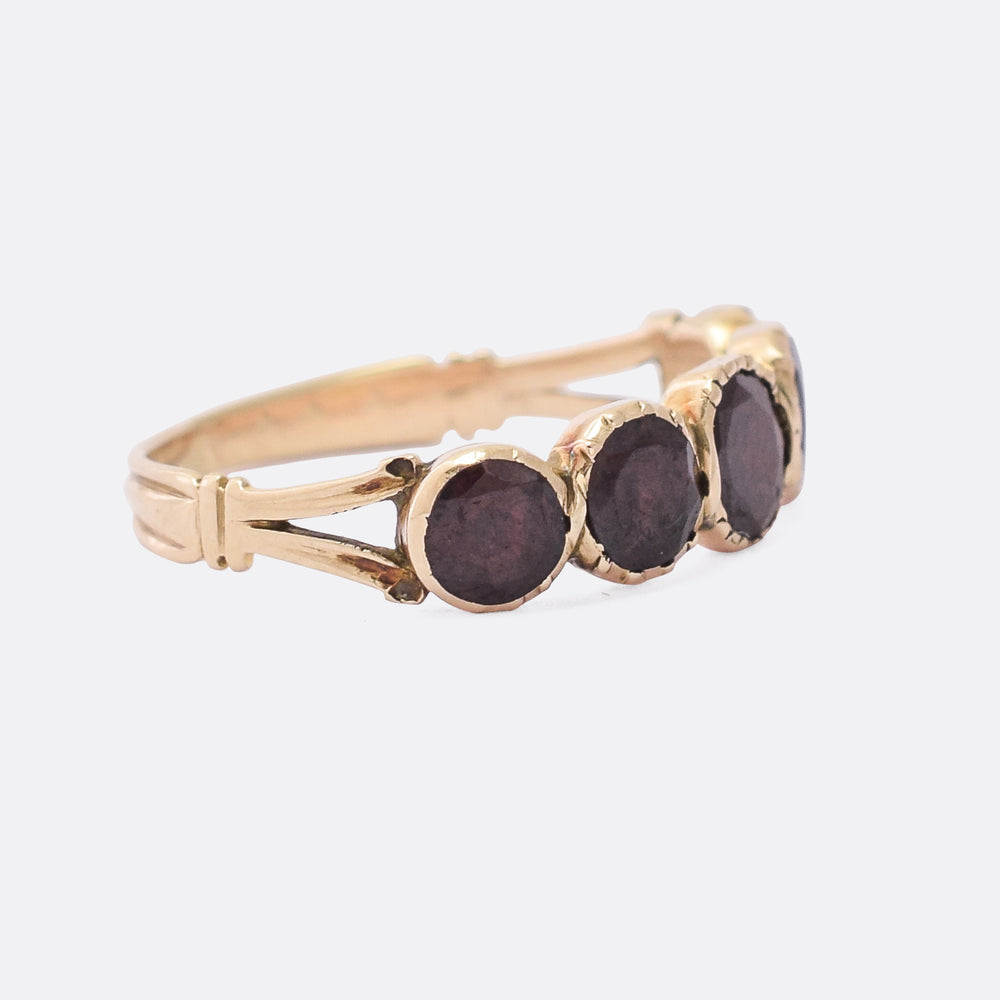 Georgian Flat-Cut Garnet Half Hoop Ring