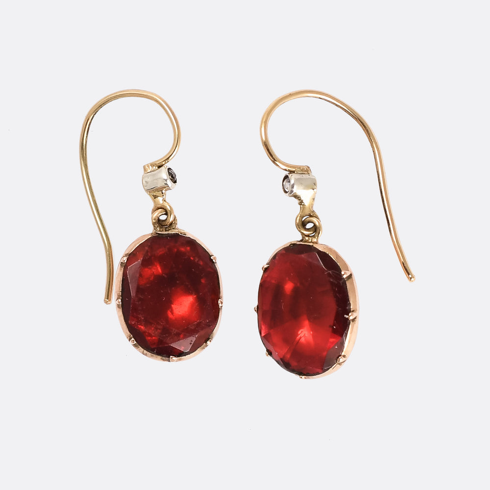 Georgian Garnet Paste & Diamond Earrings