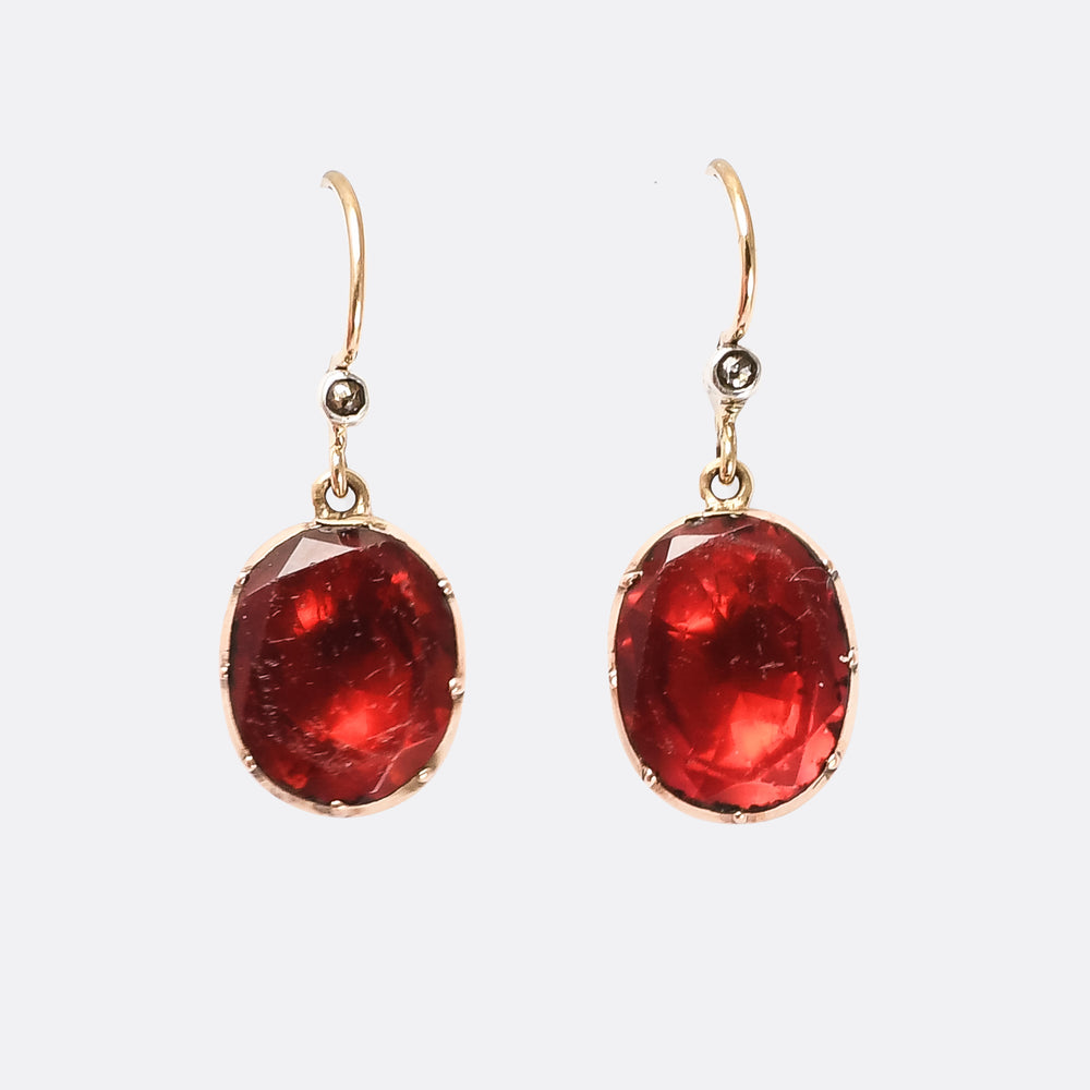 Georgian Garnet Paste & Diamond Earrings