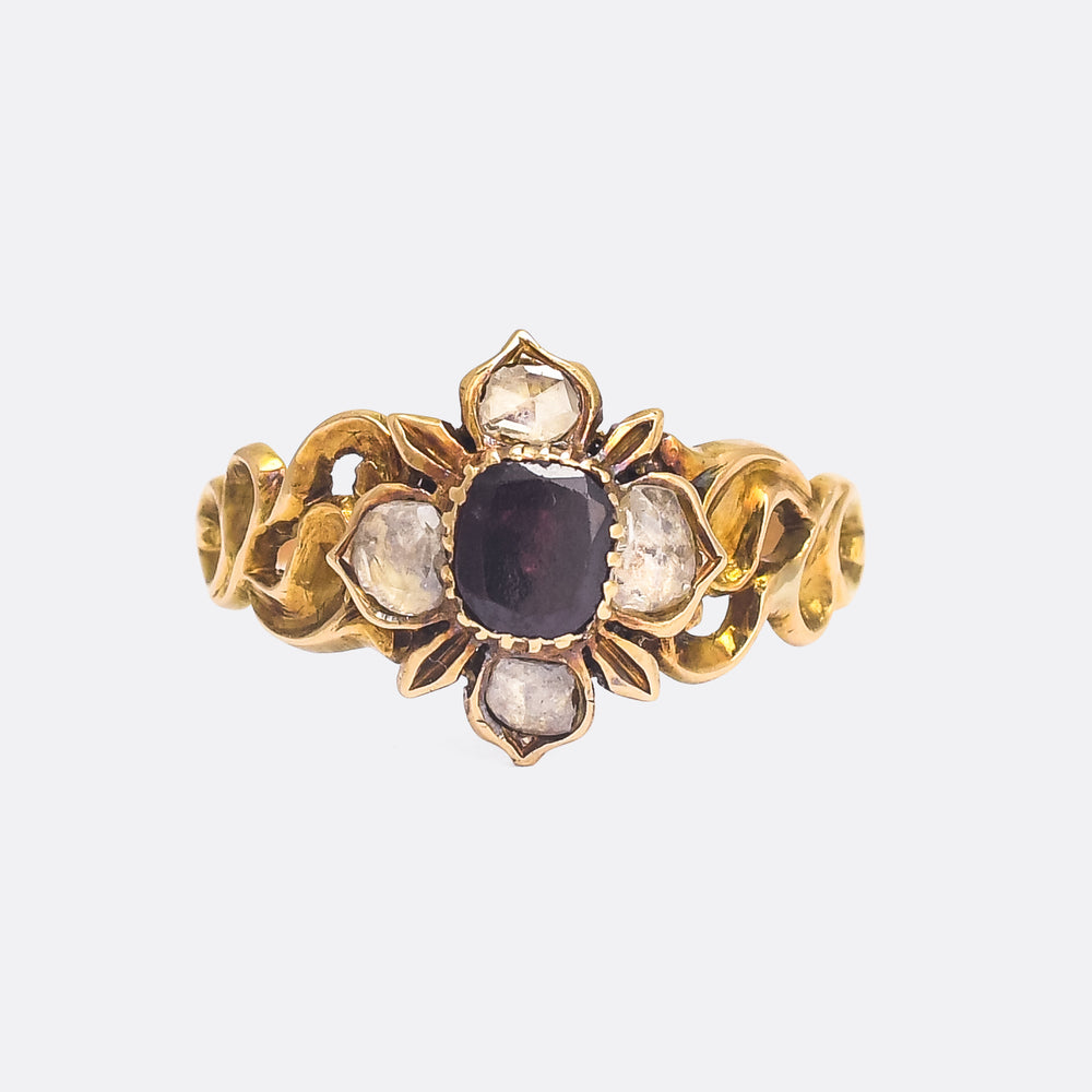 Georgian Garnet & Diamond Flower Cluster Ring