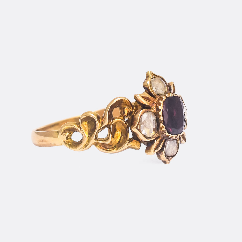 Georgian Garnet & Diamond Flower Cluster Ring