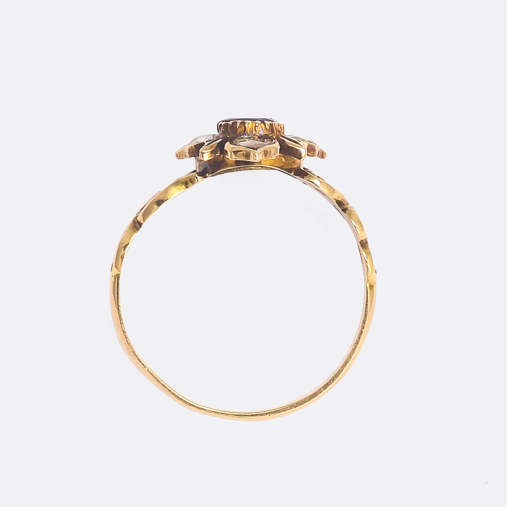 Georgian Garnet & Diamond Flower Cluster Ring